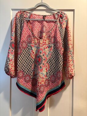 HeartSoul Coral Multi Medallion Handkerchief Hem Tunic - XL - Boho, Gypsycore